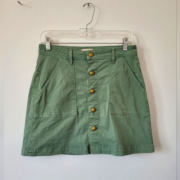 L'agence Dora Mini Skirt Green Canvas Denim Military Steampunk Boho Retro 25 - Picture 1 of 8